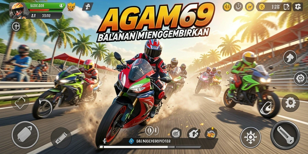 Screenshot AGAM69 menampilkan aksi seru di trek balapan motor.