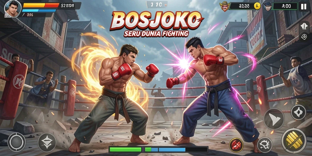 Screenshot dari gameplay epik dalam BOSJOKO yang menunjukkan pertarungan seru.