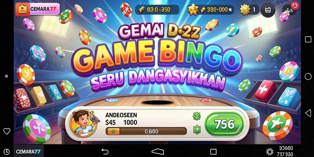 Screenshot utama CEMARA77 menampilkan antarmuka gameplay Bingo yang menarik.