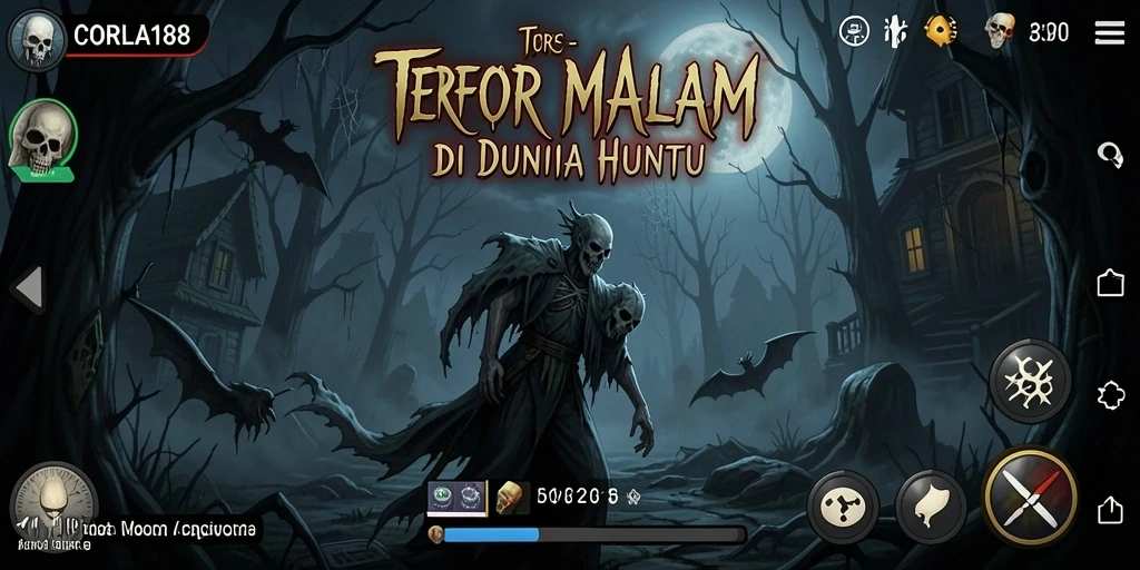 Tangkapan layar gameplay CORLA188 menunjukkan momen menegangkan saat berhadapan dengan hantu.