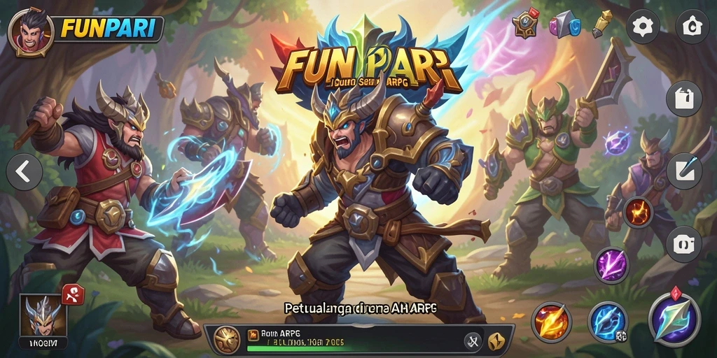 Screenshot utama menunjukkan aksi pertarungan seru dalam <strong>FUNPARI</strong>.