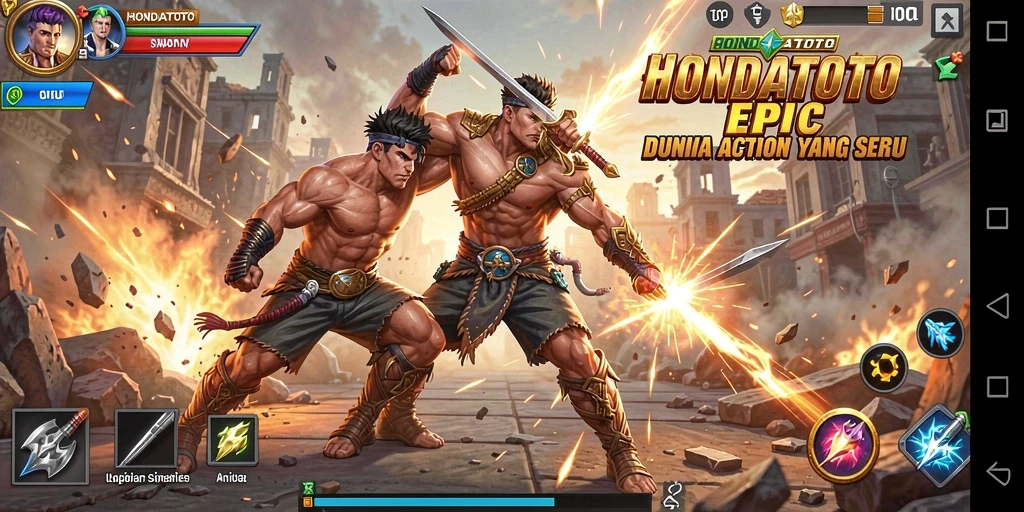 Screenshot gameplay HONDATOTO menunjukkan aksi pertarungan yang dinamis.