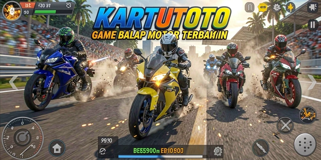 Screenshot gameplay KARTUTOTO menampilkan akselerasi cepat motor di lintasan balap.