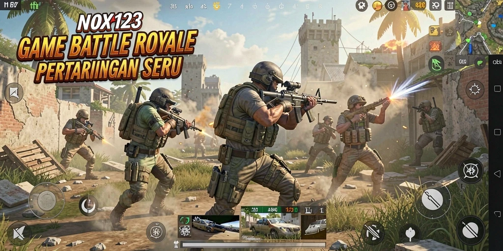 Screenshot menunjukkan aksi mendebarkan di medan perang Battle Royale.