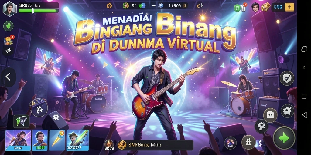 Tampilan gameplay SR877 yang menampilkan pemain menari dan bermain alat musik.