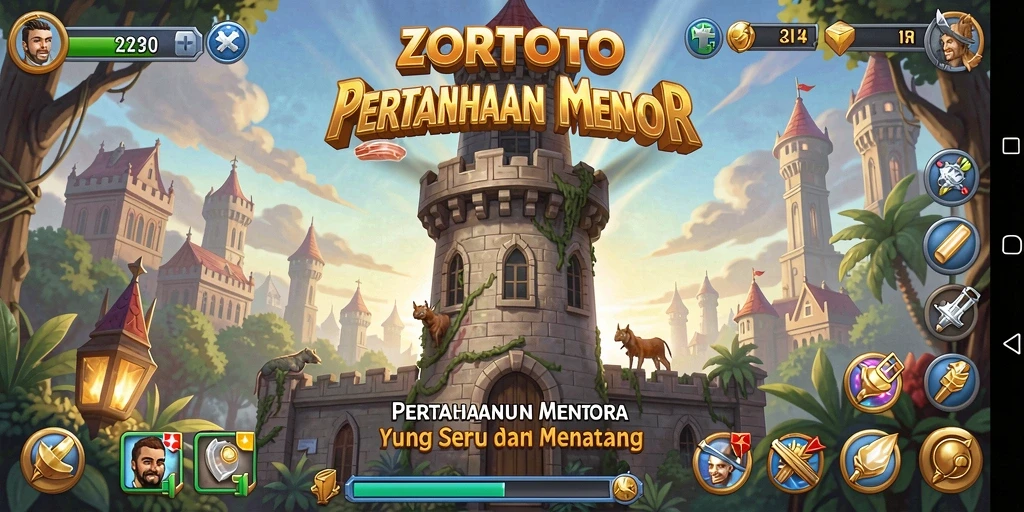 Tampilan seru gameplay ZORTOTO saat mempertahankan menara.
